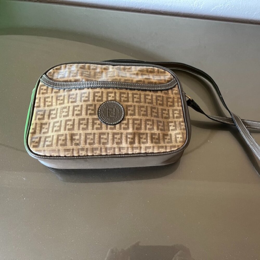 Fendi Authentic Vintage Brown Zucchini Vinyl Bag RARE